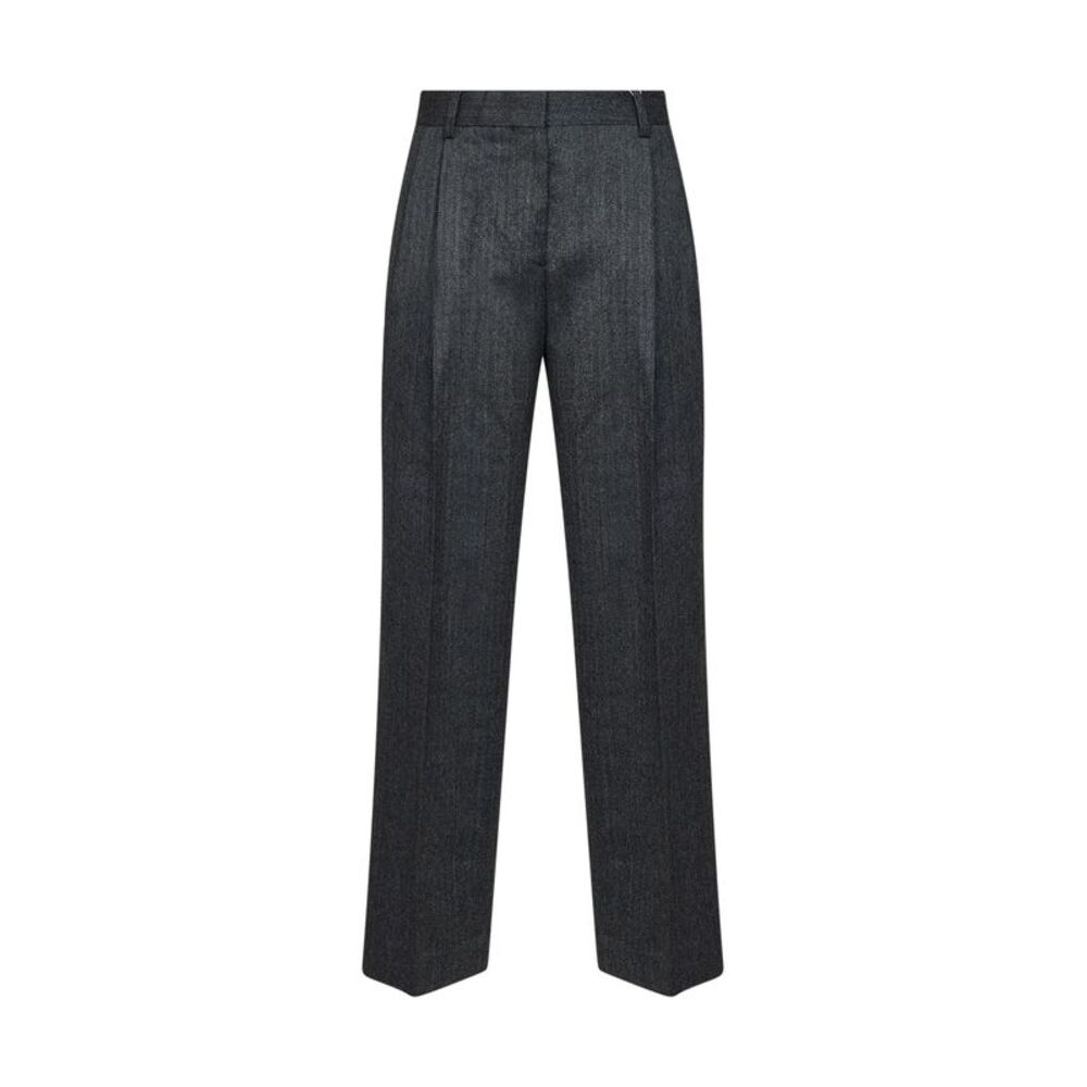 Toteme Women Dark Grey Mélange Wool Herringbonedouble-Pleat Trousers